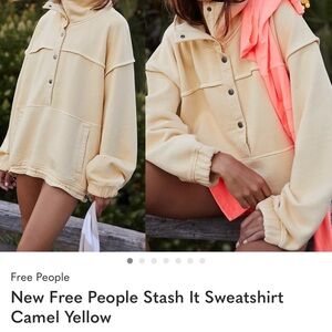 New Free People Stash It Sweatshirt Camel Yellow